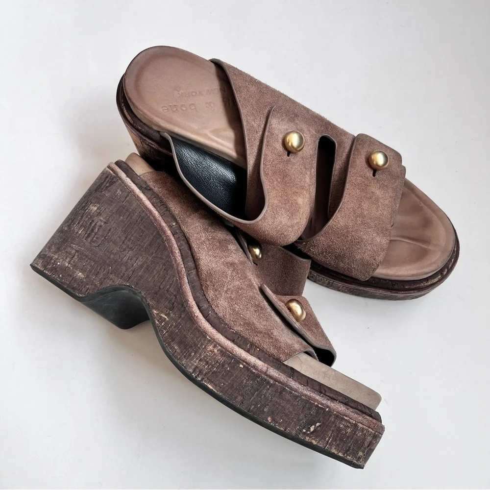 Rag & Bone Boho Sommer Brown Suede Wedge Sandals Size 6.5